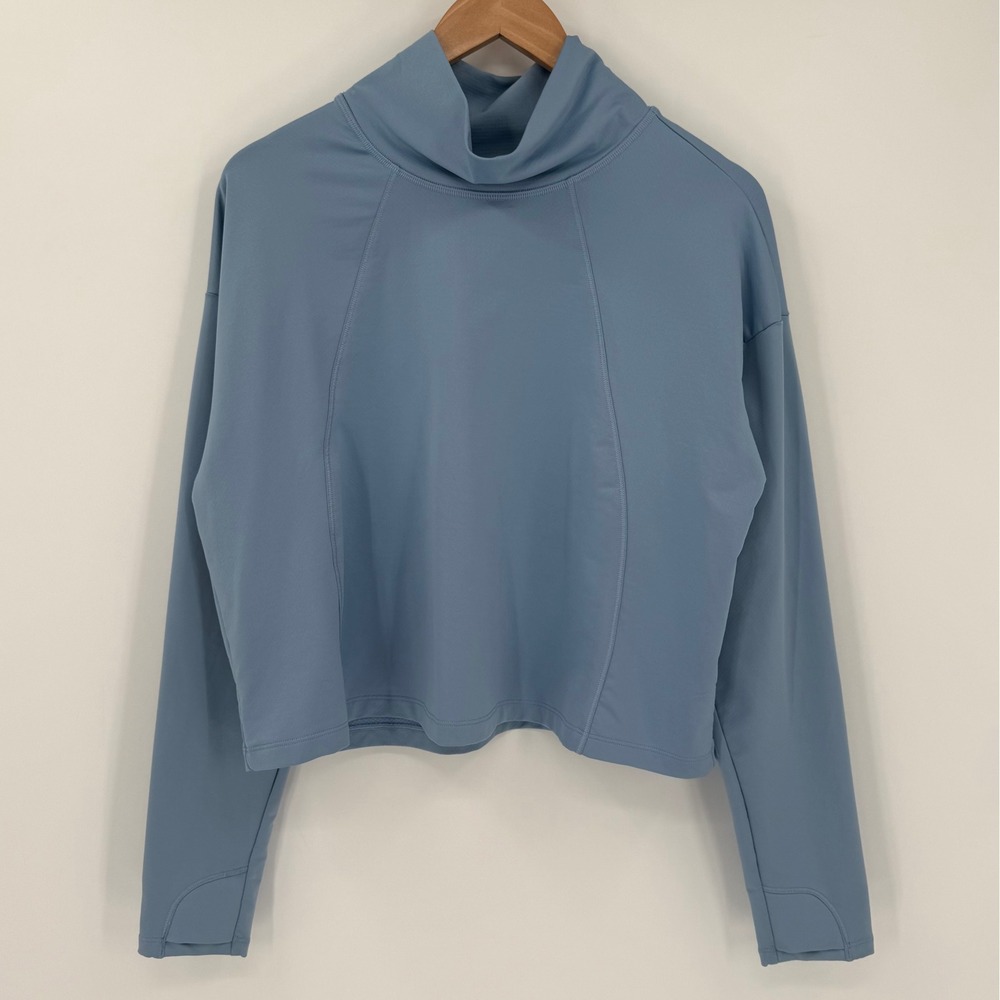 Athleta Whistler Mock Neck Long Sleeve Top Sky Blue Size Large